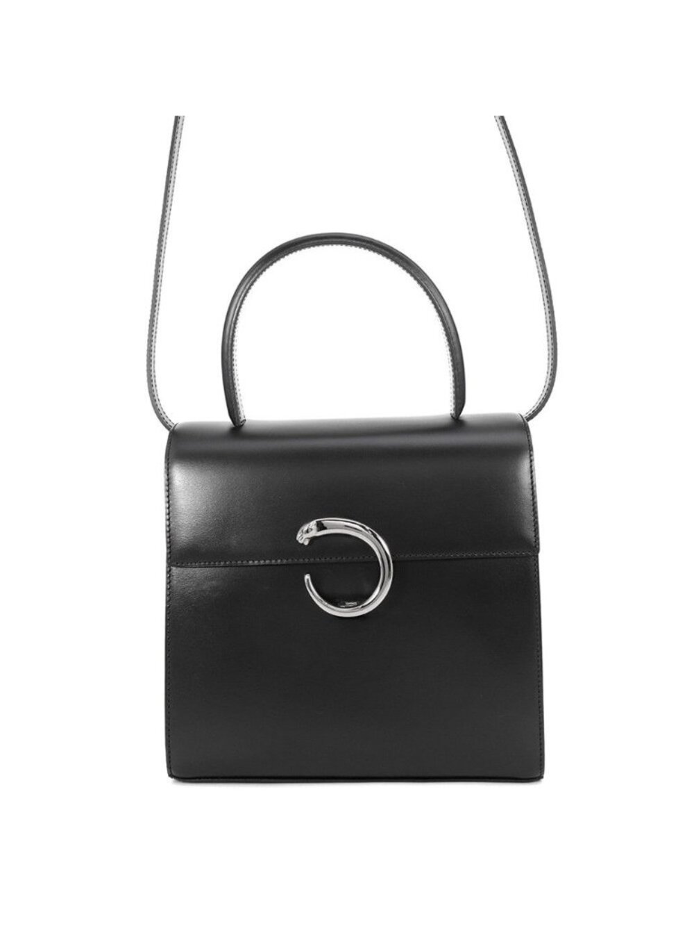 Cartier Panthere Leather 2-Way Shoulder Bag Black